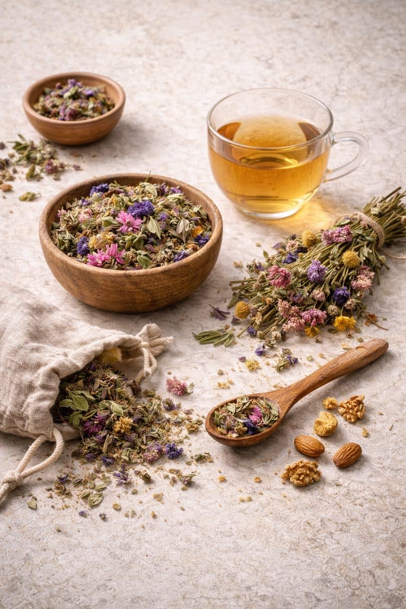 Erbe alpine essiccate o tisane di montagna